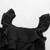 imageGRACE KARIN Girls Solid Jumpsuit Cropped Kids Flutter Sleeve Square Neck Wide Leg RompersBlack