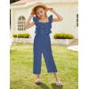 imageGRACE KARIN Girls Solid Jumpsuit Cropped Kids Flutter Sleeve Square Neck Wide Leg RompersDark Blue