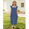 imageGRACE KARIN Girls Solid Jumpsuit Cropped Kids Flutter Sleeve Square Neck Wide Leg RompersDark Blue