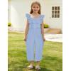 imageGRACE KARIN Girls Solid Jumpsuit Cropped Kids Flutter Sleeve Square Neck Wide Leg RompersLight Blue