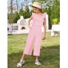 imageGRACE KARIN Girls Solid Jumpsuit Cropped Kids Flutter Sleeve Square Neck Wide Leg RompersLight Pink