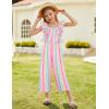 imageGRACE KARIN Girls Solid Jumpsuit Cropped Kids Flutter Sleeve Square Neck Wide Leg RompersRainbow
