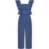 imageGRACE KARIN Girls Solid Jumpsuit Cropped Kids Flutter Sleeve Square Neck Wide Leg RompersDark Blue