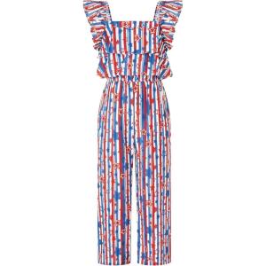 imageGRACE KARIN Girls Solid Jumpsuit Cropped Kids Flutter Sleeve Square Neck Wide Leg Rompers4th of July