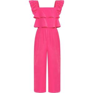 imageGRACE KARIN Girls Solid Jumpsuit Cropped Kids Flutter Sleeve Square Neck Wide Leg RompersHot Pink