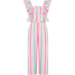 imageGRACE KARIN Girls Solid Jumpsuit Cropped Kids Flutter Sleeve Square Neck Wide Leg RompersRainbow