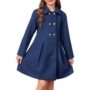 imageGRACE KARIN Girls Dress Coat Wool Peacoat with Lapel Pockets Winter Warm Long Jacket for Kids Size 614Navy Blue