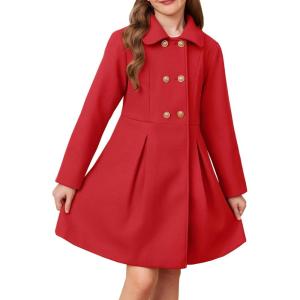 imageGRACE KARIN Girls Dress Coat Wool Peacoat with Lapel Pockets Winter Warm Long Jacket for Kids Size 614Red