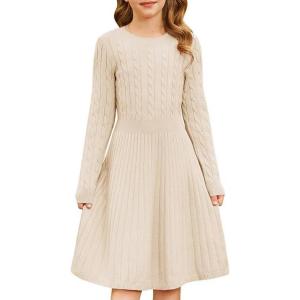 imageGRACE KARIN Girls Sweater Dress Long Sleeve Knit A Line Casual Midi Fall Winter Dresses 612 YearsBeige