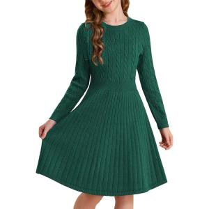 imageGRACE KARIN Girls Sweater Dress Long Sleeve Knit A Line Casual Midi Fall Winter Dresses 612 YearsGreen