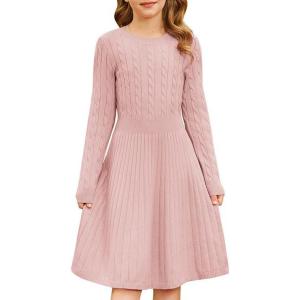 imageGRACE KARIN Girls Sweater Dress Long Sleeve Knit A Line Casual Midi Fall Winter Dresses 612 YearsPink
