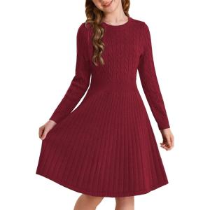 imageGRACE KARIN Girls Sweater Dress Long Sleeve Knit A Line Casual Midi Fall Winter Dresses 612 YearsRed