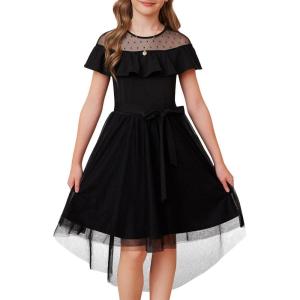 imageGRACE KARIN Girls Wedding Party Formal Dress Junior Bridemaid Dresses for Teens Tulle High Low Dress Size 714Black