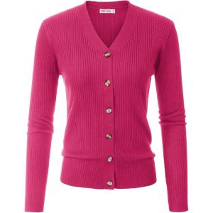 imageGRACE KARIN Womens Long Sleeve Button Down Vee Neck Classic Sweater Knit CardiganHot Pink