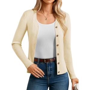 imageGRACE KARIN Womens Long Sleeve Button Down Vee Neck Classic Sweater Knit CardiganNude