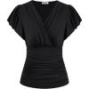 imageGRACE KARIN Womens Tops Summer Wrap Blouse V Neck Ruffle Sleeve Dressy Casual Top Ruched Trendy ClothesBlack