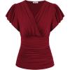 imageGRACE KARIN Womens Tops Summer Wrap Blouse V Neck Ruffle Sleeve Dressy Casual Top Ruched Trendy ClothesWine Red