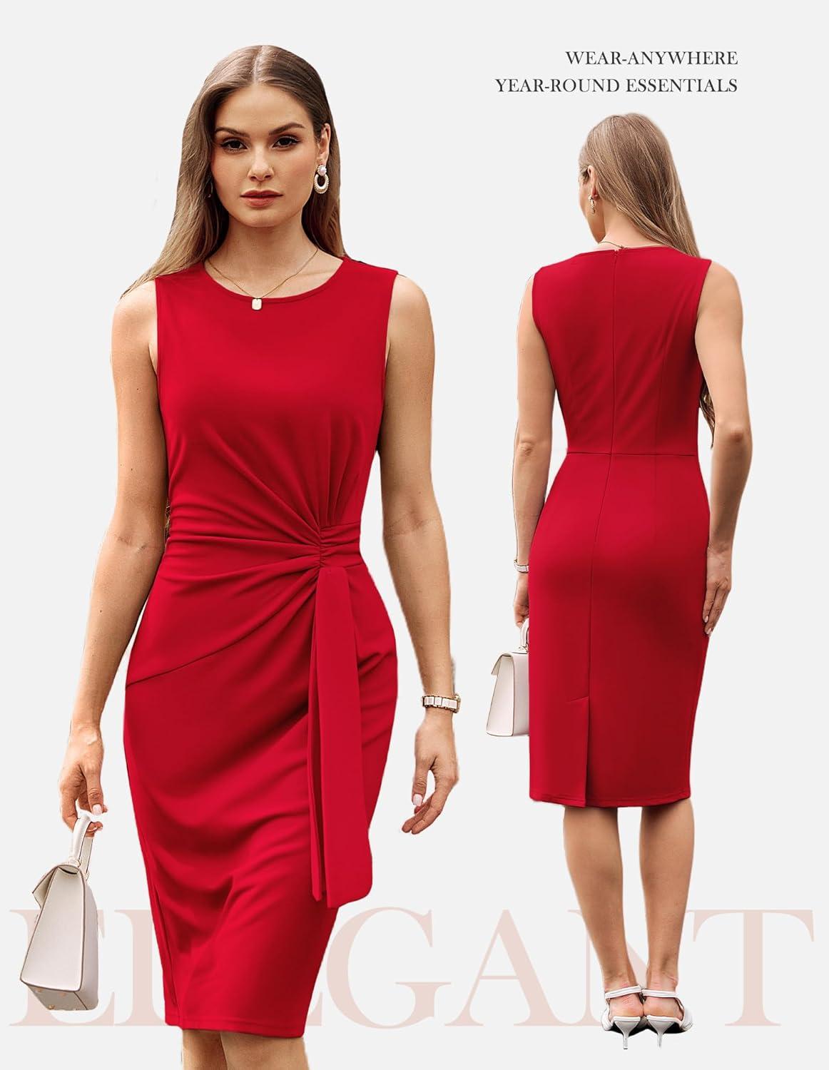 imageGRACE KARIN Work DressBodycon Cocktail Dress for WomenSleeveless Office Business Dresses Knee LengthBright Red