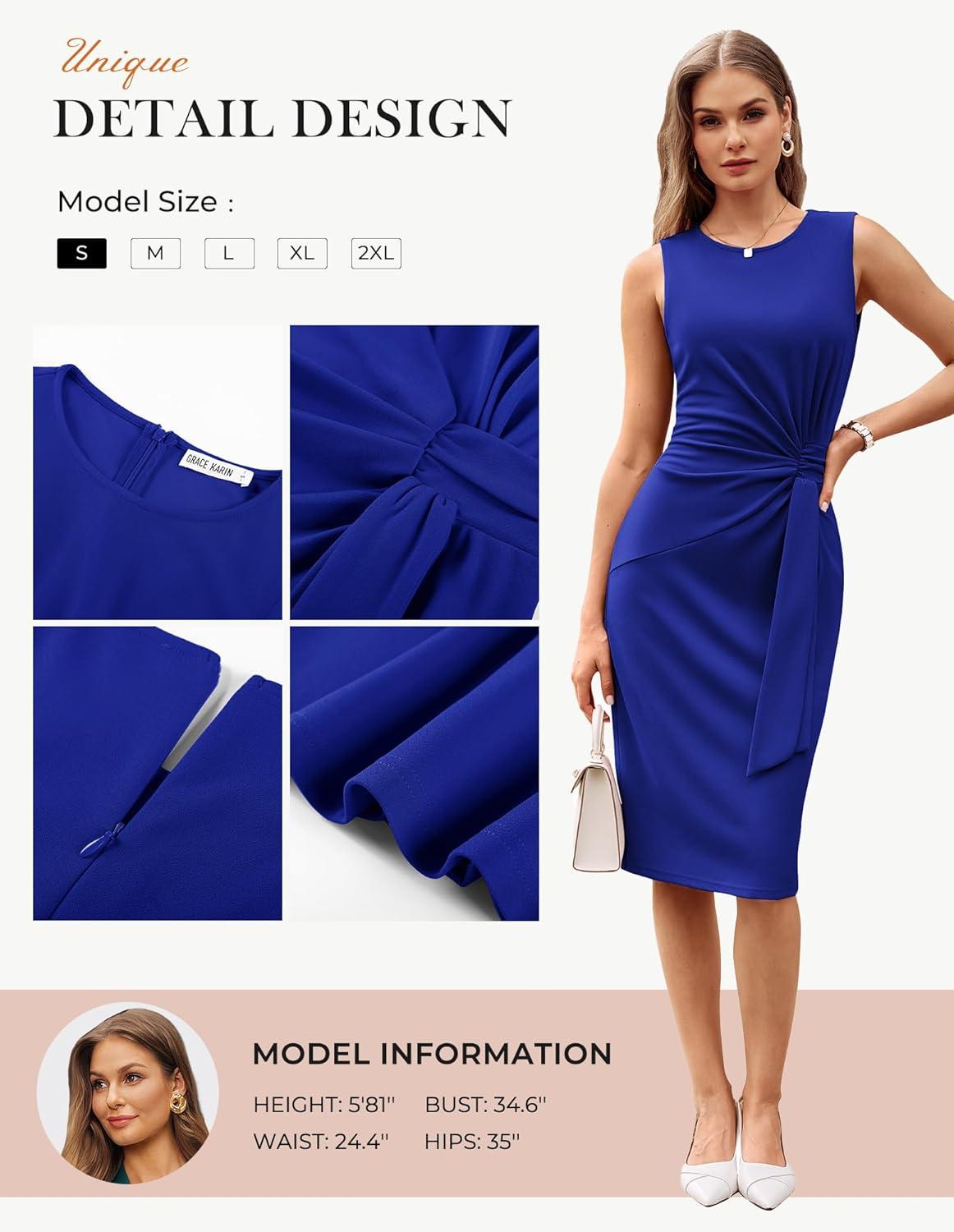 imageGRACE KARIN Work DressBodycon Cocktail Dress for WomenSleeveless Office Business Dresses Knee LengthRoyal Blue