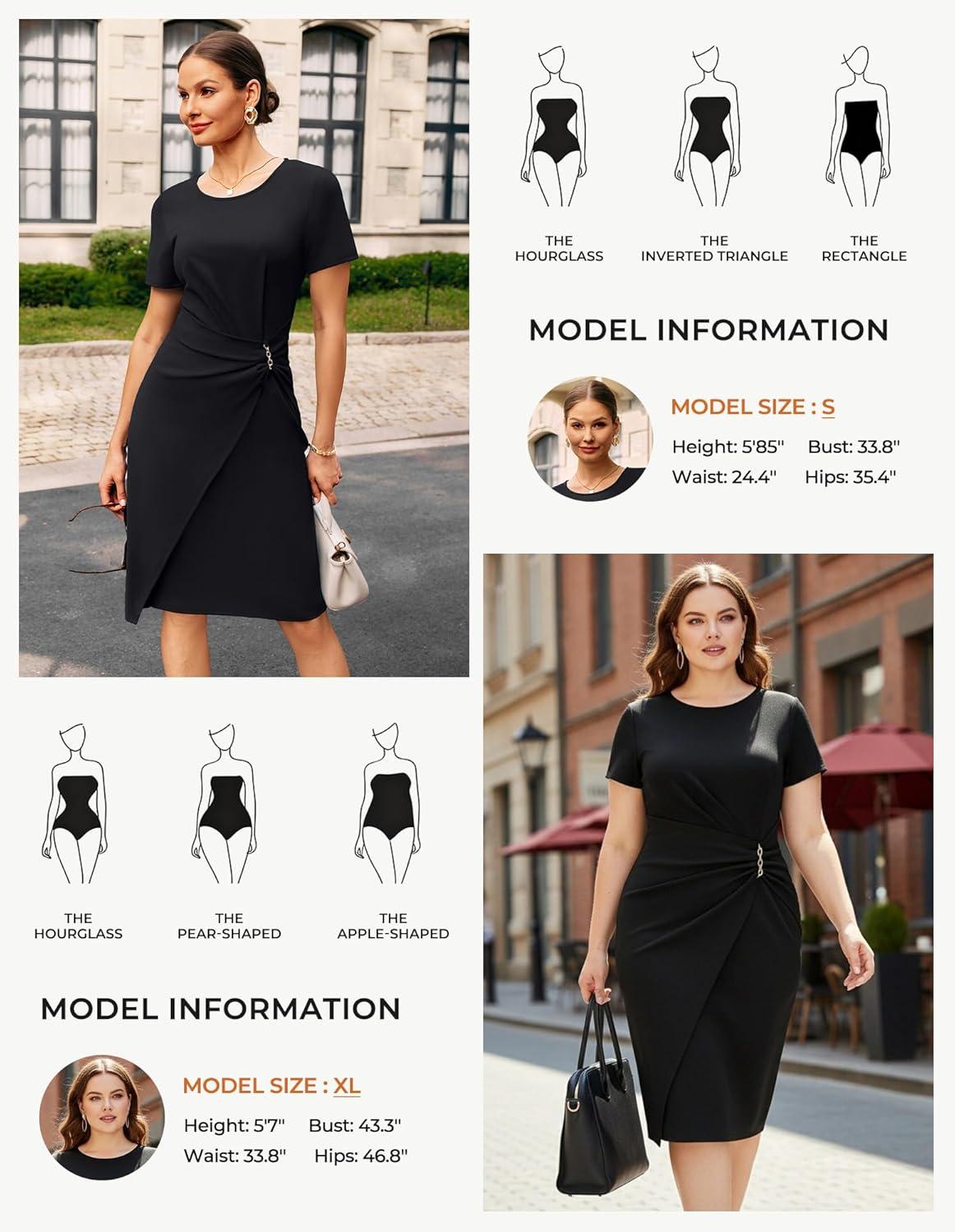 imageGRACE KARIN Work Dresses for Women 2026 Short Sleeve Business Midi Dress Ruched Bodycon Sheath Formal Office OutfitsBlack