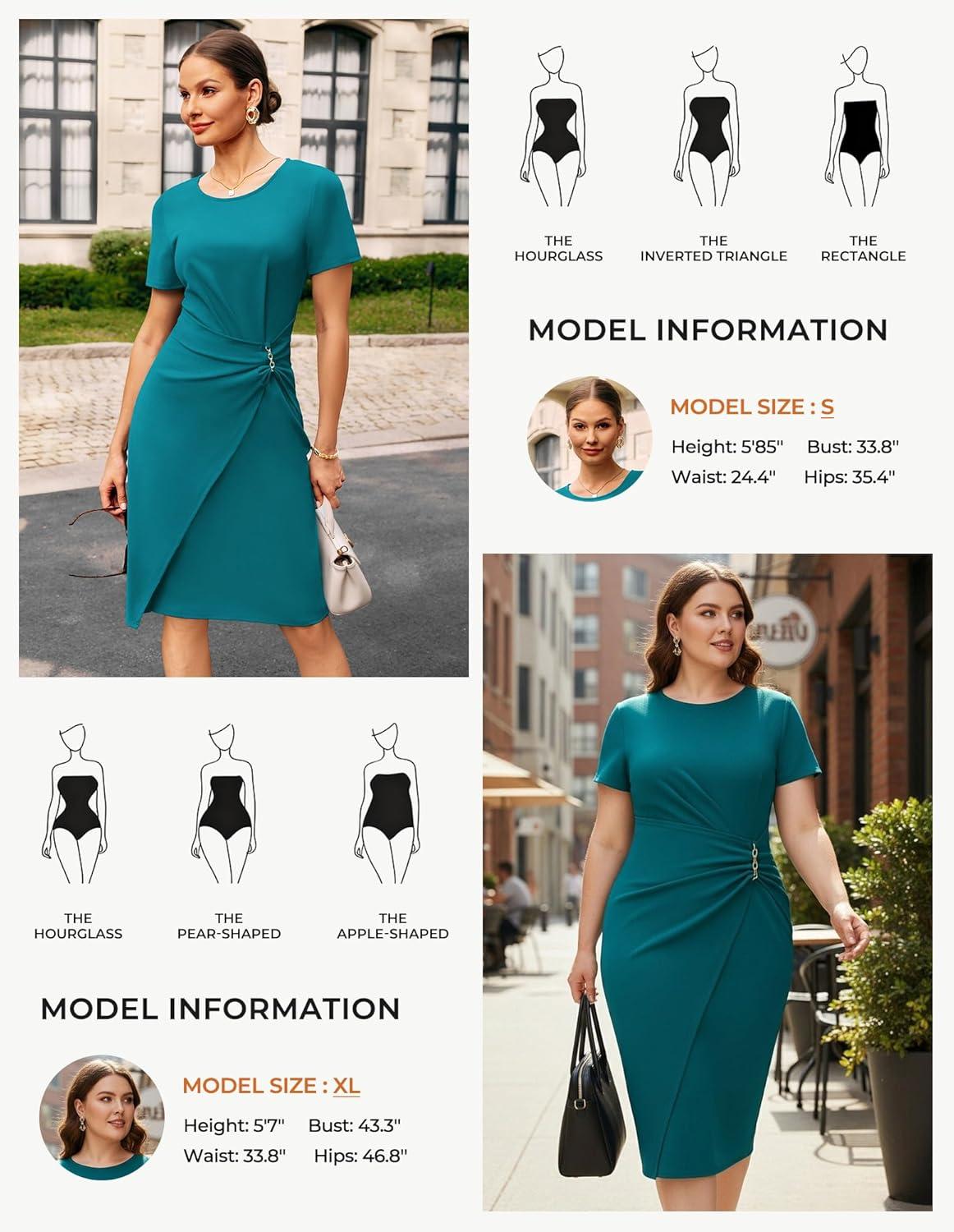 imageGRACE KARIN Work Dresses for Women 2026 Short Sleeve Business Midi Dress Ruched Bodycon Sheath Formal Office OutfitsPeacock Blue