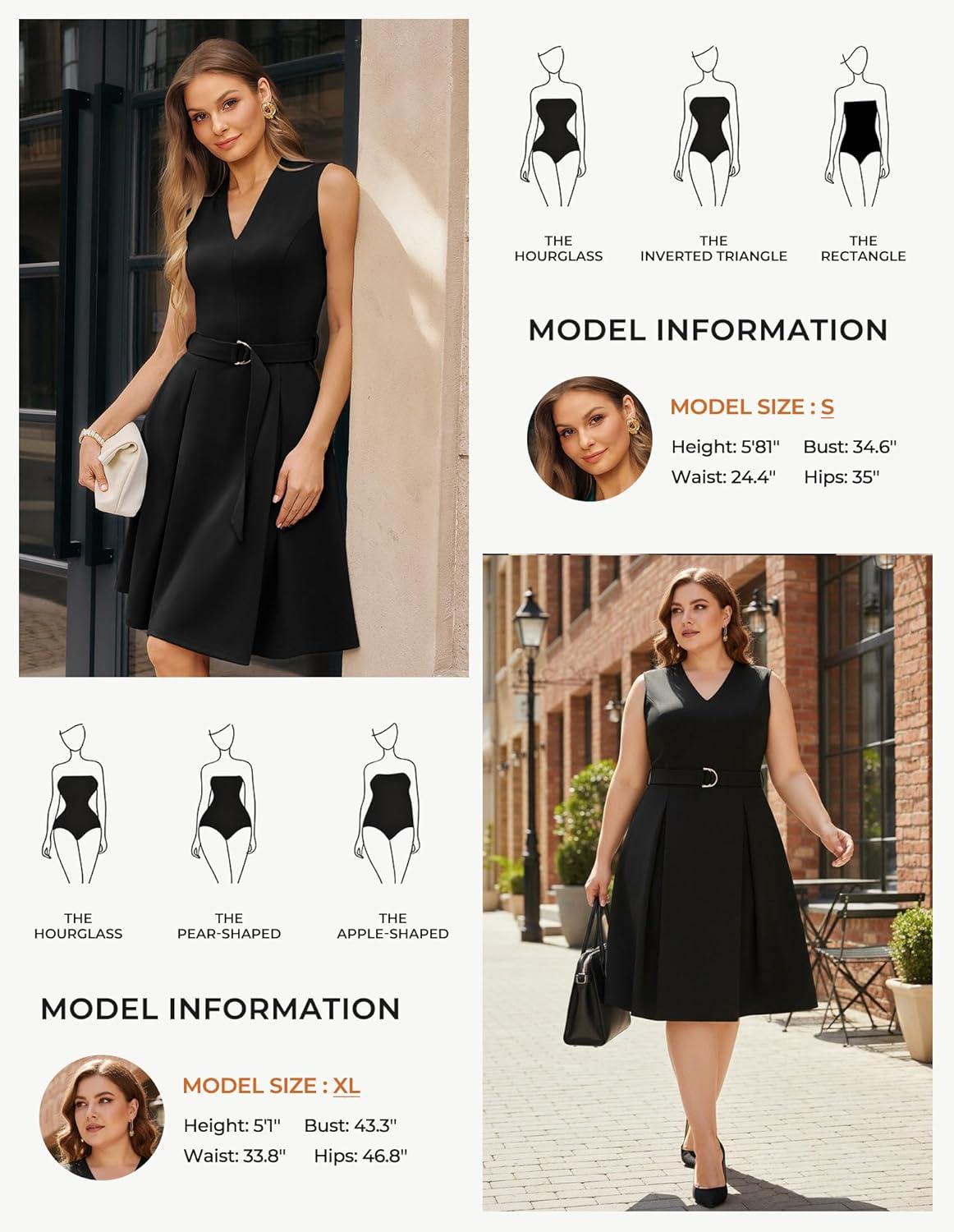 imageGRACE KARIN Work Dresses for Women 2026 V Neck Fit and Flare Midi Dresses Office Business Dress with Belt and PocketsBlack