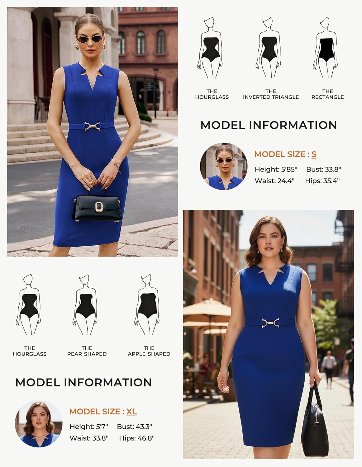 imageGRACE KARIN Work Dresses for Women 2026V Neck Business Office Bodyon DressSleeveless Pencil Semi Formal Midi DressRoral Blue