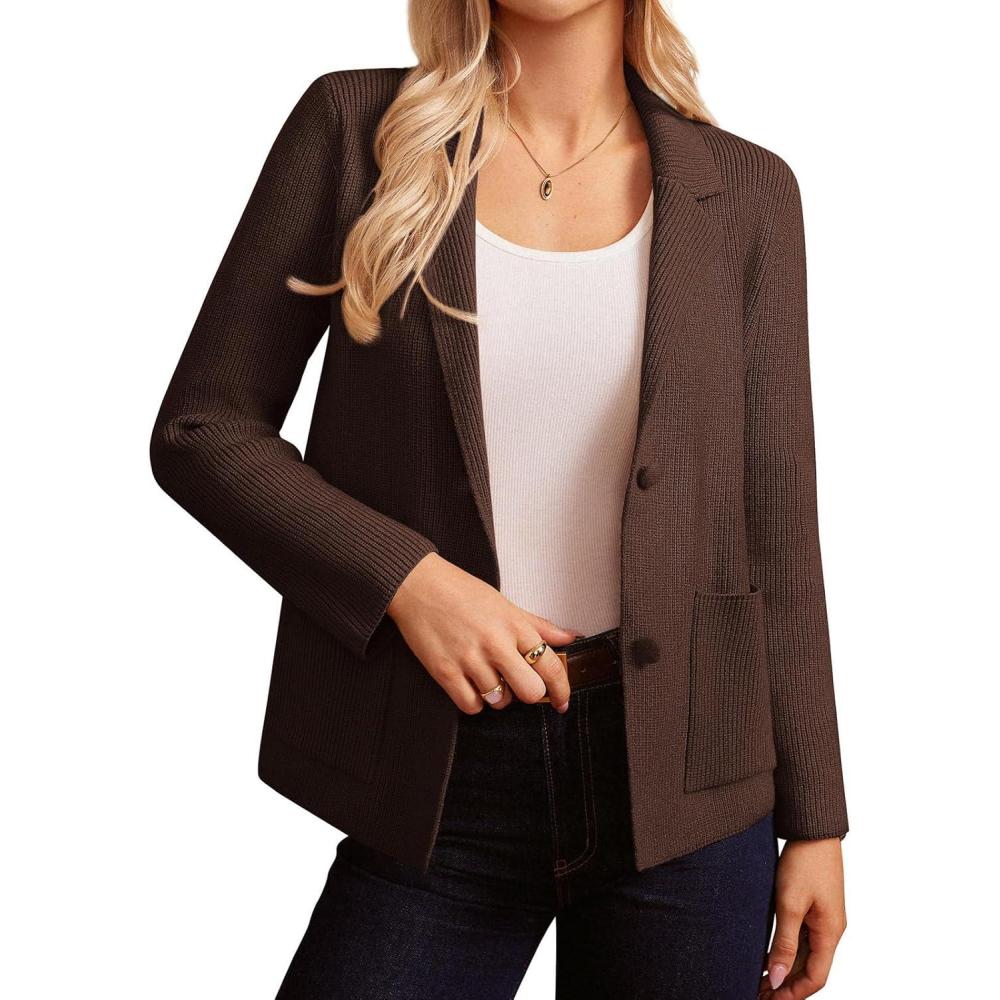 imageGRACE KARIN Blazer for Women Business Casual Long Sleeve Sweater Blazers 2025 Knit Office Work OutfitsCoffee