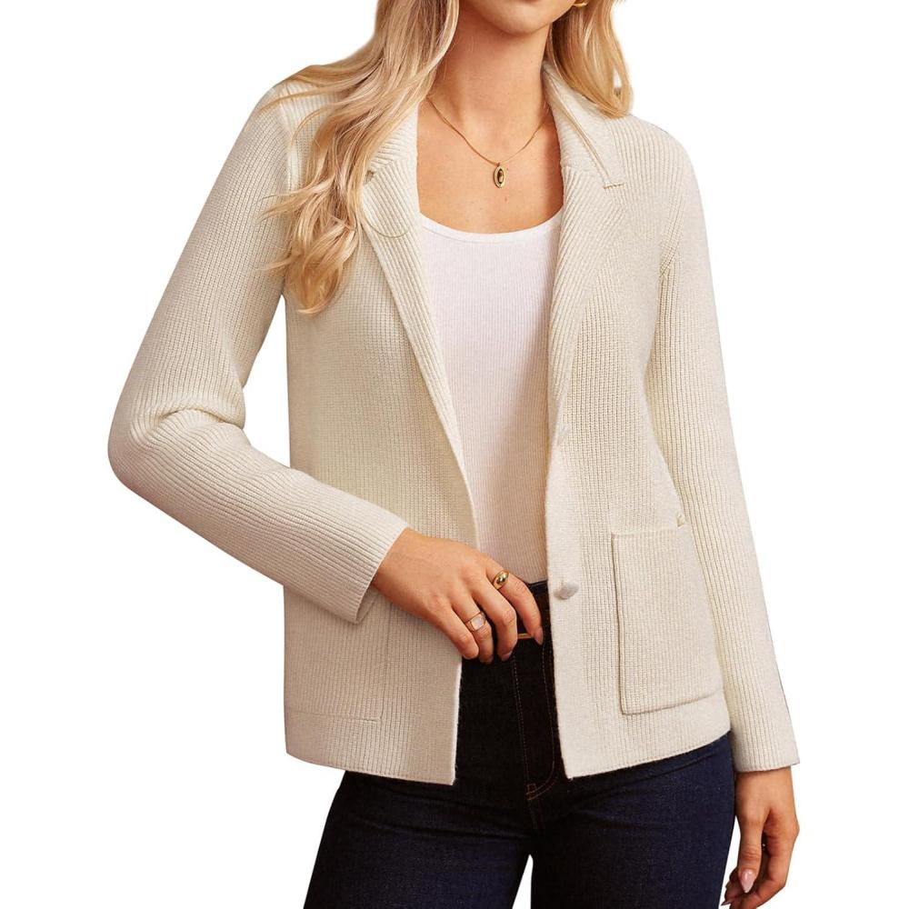 imageGRACE KARIN Blazer for Women Business Casual Long Sleeve Sweater Blazers 2025 Knit Office Work OutfitsIvory