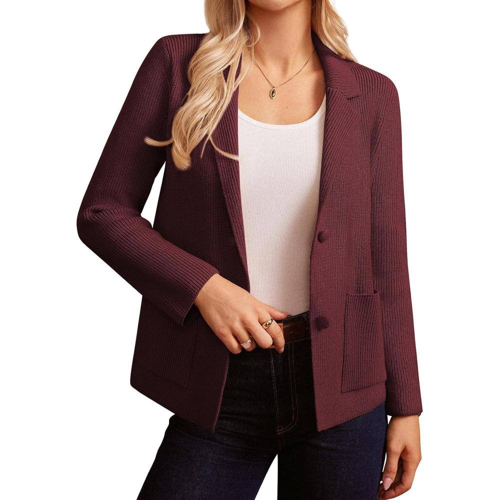 imageGRACE KARIN Blazer for Women Business Casual Long Sleeve Sweater Blazers 2025 Knit Office Work OutfitsWine
