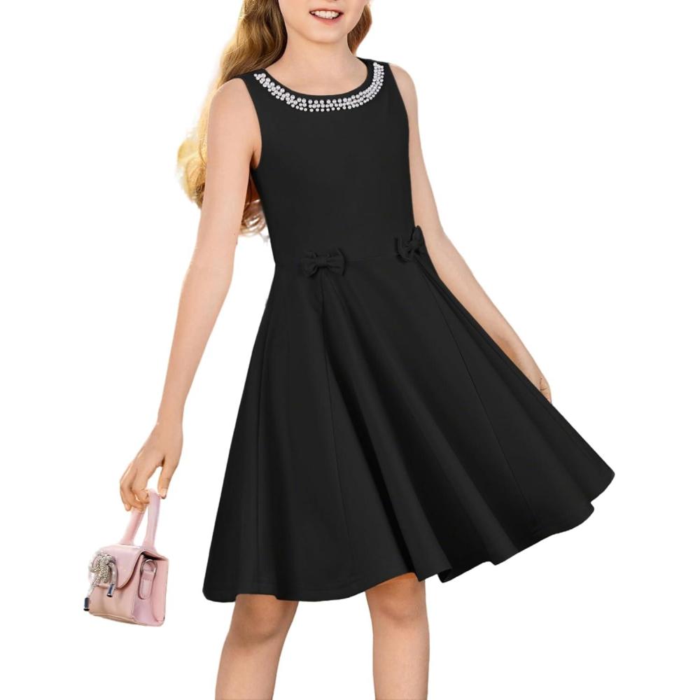 imageGRACE KARIN Girls Party Dress Summer Kids Formal Dresses Sleeveless Midi Wedding Guest DressBlack