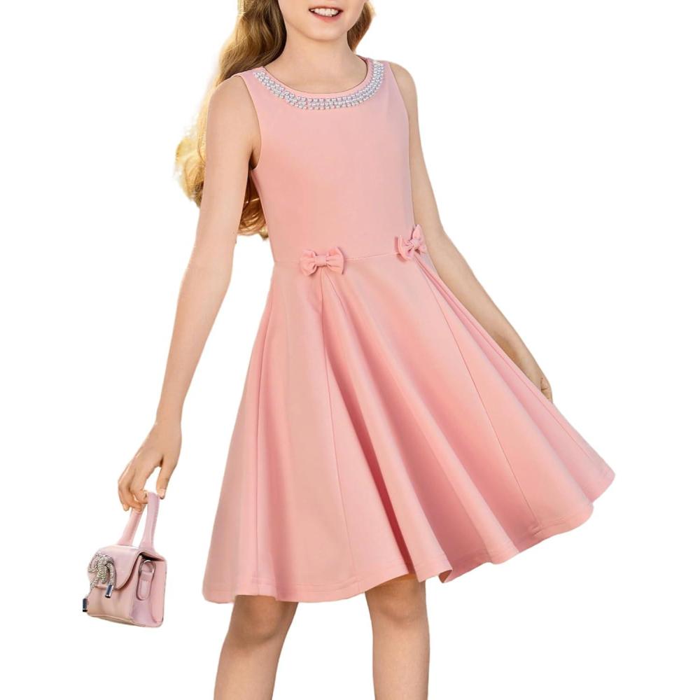 imageGRACE KARIN Girls Party Dress Summer Kids Formal Dresses Sleeveless Midi Wedding Guest DressPink