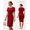 imageGRACE KARIN Work Dresses for Women 2026 Short Sleeve Business Midi Dress Ruched Bodycon Sheath Formal Office OutfitsRed