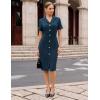 imageGRACE KARIN Work Dresses for Women 2026 Short Sleeve Button Bodycon Dress Pencil Office Midi Dress with PocketsNavy Blue