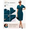 imageGRACE KARIN Work Dresses for Women 2026 Short Sleeve Button Bodycon Dress Pencil Office Midi Dress with PocketsPeacock Blue