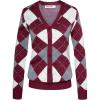 imageGRACE KARIN Womens Cardigan Sweater Fall Fashion Long Sleeve Argyle Sweater V Neck Button Up Cardigan Preppy Winter ClothesWine