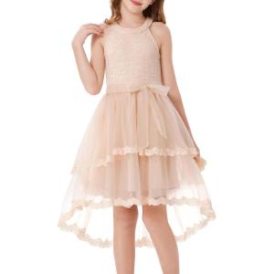 imageGRACE KARIN Flower Girl Dress Kids Wedding Guest Birthday Party Formal Lace Tulle Princess High Low Dresses 510YApricot