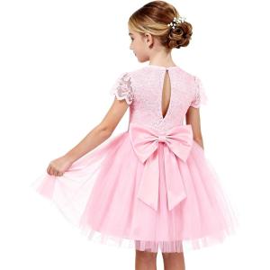 imageGRACE KARIN Flower Girl Dress with Big BowKids Lace Tulle Princess GownWedding Formal Birthday Party Pageant 510YBlush Pink