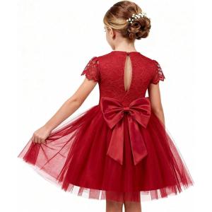 imageGRACE KARIN Flower Girl Dress with Big BowKids Lace Tulle Princess GownWedding Formal Birthday Party Pageant 510YClassic Crimson