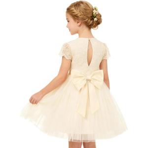 imageGRACE KARIN Flower Girl Dress with Big BowKids Lace Tulle Princess GownWedding Formal Birthday Party Pageant 510YVanilla Cream