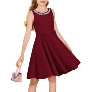 imageGRACE KARIN Girls Party Dress Summer Kids Formal Dresses Sleeveless Midi Wedding Guest DressDark Red