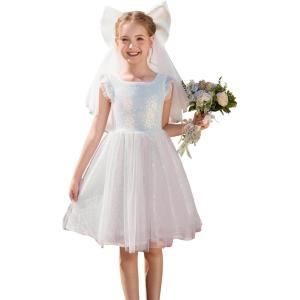 imageGRACE KARIN Girls Party Sequin Dress Size 612Y Kids Birthday Dance Formal Sparkly Dresses Wedding Flower Girl DressShiny White