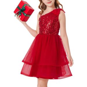 imageGRACE KARIN Girls Party Sequin Formal Dress 714Y Birthday Dance Graduation Sparkly Pageant Dresses Wedding Flower Girl DressRed