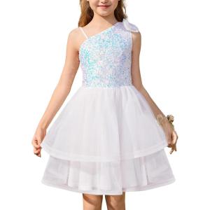 imageGRACE KARIN Girls Party Sequin Formal Dress 714Y Birthday Dance Graduation Sparkly Pageant Dresses Wedding Flower Girl DressShiny White