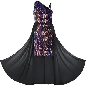 imageGRACE KARIN Girls Sequin Dress One Sleeve Formal Pageant Prom Party Special Occasion Dresses Size 514Black Purple