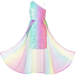 imageGRACE KARIN Girls Sequin Dress One Sleeve Formal Pageant Prom Party Special Occasion Dresses Size 514Black Purple New