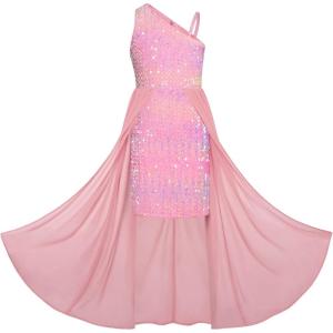 imageGRACE KARIN Girls Sequin Dress One Sleeve Formal Pageant Prom Party Special Occasion Dresses Size 514Candy Pink