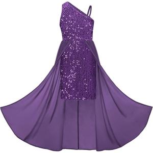 imageGRACE KARIN Girls Sequin Dress One Sleeve Formal Pageant Prom Party Special Occasion Dresses Size 514Dark Purple