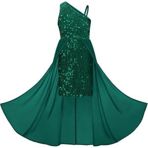 imageGRACE KARIN Girls Sequin Dress One Sleeve Formal Pageant Prom Party Special Occasion Dresses Size 514Green