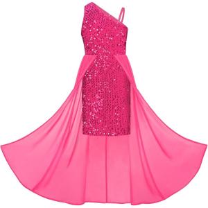 imageGRACE KARIN Girls Sequin Dress One Sleeve Formal Pageant Prom Party Special Occasion Dresses Size 514Hot Pink